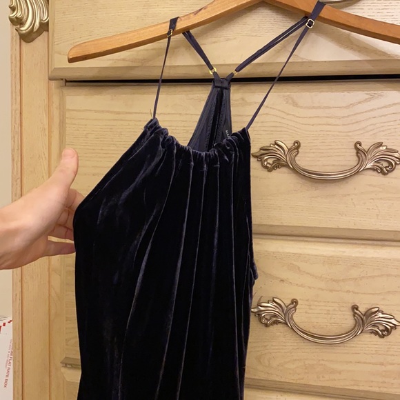 NWT Marissa Webb Blue silk Everleigh velvet ruffle strappy holiday mini dress - Picture 8 of 16